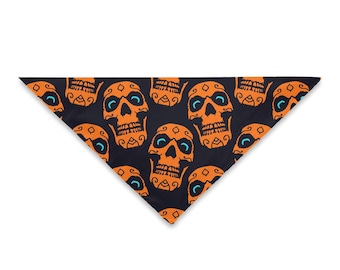 Orange Spooky Skulls Dog Bandana