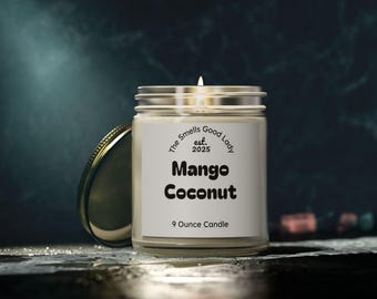 Mango Coconut Scented Candle, Coconut Apricot Wax, 9oz