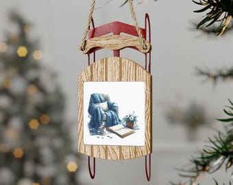 Cozy Winter Reading Sled Ornament