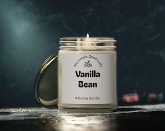 Vanilla Bean Scented Candle, Coconut Apricot Wax, 9oz