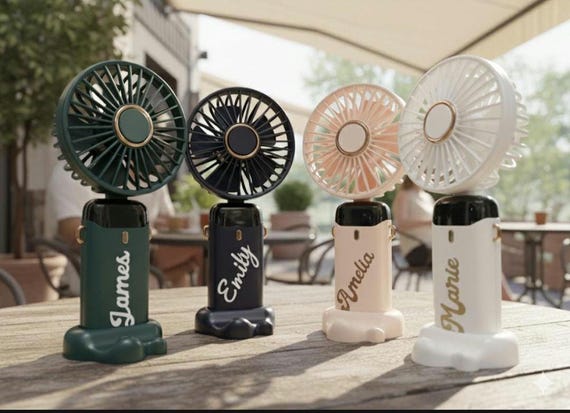 Personalized Handheld Fan with Lanyard & Base