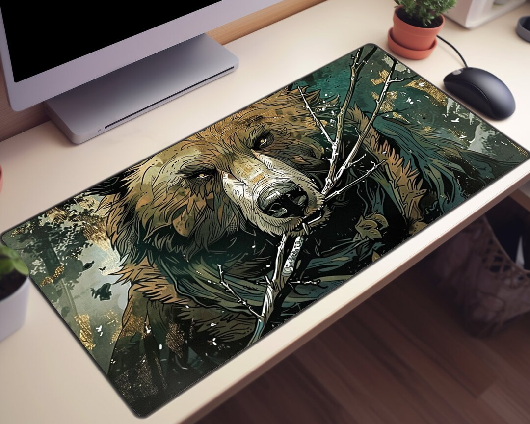 Grizzly Bear Desk Mat, Nature Desk Pad, Gaming Mousepad, Wilderness ...