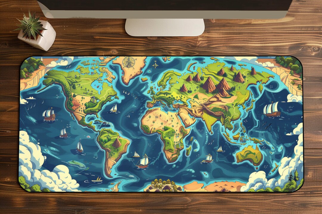World Map Desk Mat XXL, Cartoon World Map Mousepad, Cute Play Mat ...