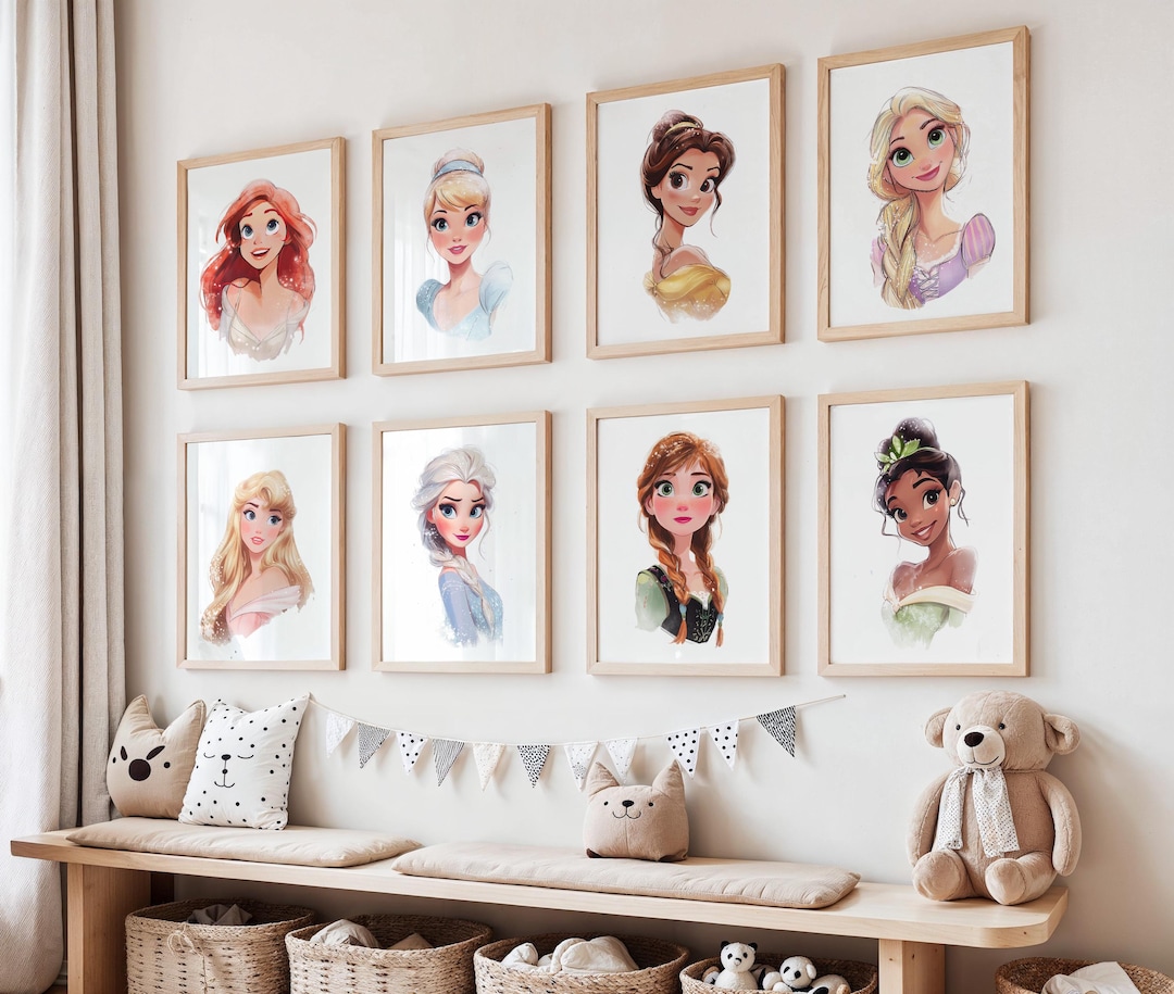 Watercolor Set of 10 Princess Wall Art, Princess Art Prints, Princess ...