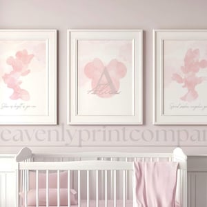Minnie Mouse Personalized Digital Prints, Set of 3, Pink watercolor Minnie Wall Art, Girls Bedroom Decor, Minnie Nursery Printable Art