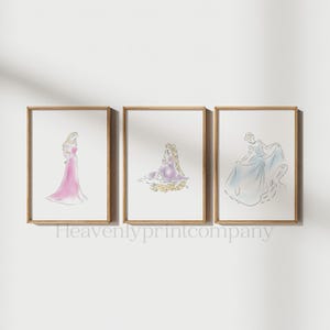 Set of 3 Princess Art Prints, Choose Your Own Princesses, Watercolor Fairytale Nursery Art, Girls Room Decor, Printable Art Digital Download