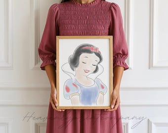 Princess Snow White Watercolor Art Print, Girls Nursery Art, Princess Bedroom, Princess Poster, Princess Wall Art, Digital Download Print