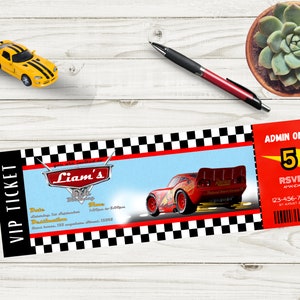 Personalisierte Autos Ticket Geburtstagseinladung, benutzerdefinierte Lightning McQueen einladen, sofortiger digitaler Download