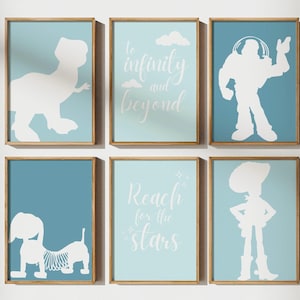 Toy Story Themed Prints, Set of Six, Woody, Buzz Lightyear Decor, Instant Download, Wall Art Gift, Kids Bedroom Poster, Toy Story Art