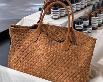 Large Suede Tote Bag, Soft Leather Shoulder Bags, Slouchy Style Handbags