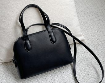 Minimal Leather Tote Bag, Small Size Leather Shoulder Bag, Full Grain Leather Top Handle Bag, Elegant Evening Bag