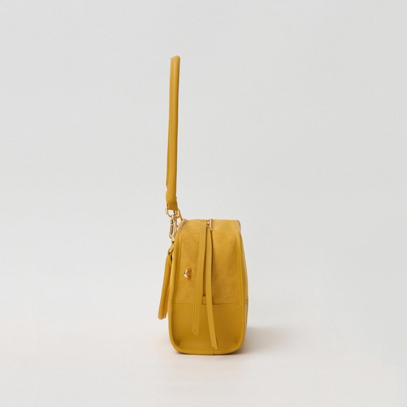Gelbe Wildleder-Umhängetasche, Sommerhandtaschen, echte Wildleder-Einkaufstasche, Damen-Top-Grifftaschen Bild 5