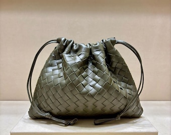 Genuine Leather Woven Handbags, Lambskin Leather Shoulder Bag, Weaved Leather Tote Bags