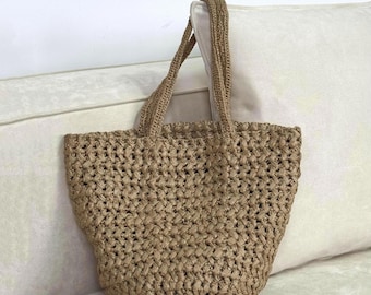 Woven Tote Bag with a Raffia-like Finish, Summer Shoulder Bag, Lightweight Tote Bag, Beach Vacation Bag