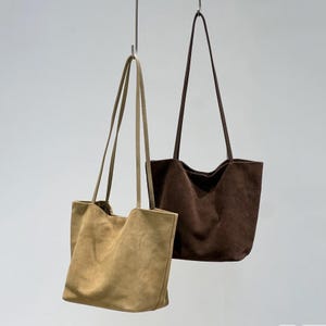 Small Suede Tote Bag, Minimal Suede Shoulder Bag, Genuine Suede Leather Handbags