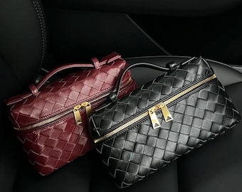 Lambskin Woven Handbags, Genuine Leather Shoulder Bag, Weaved Leather Top Handle Bag