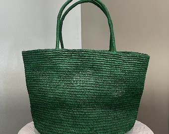 Raffia Tote Bag, Women's Raffia Woven Shoulder Bags, Handmade Straw Bag, Vacation Beach Tote Bag