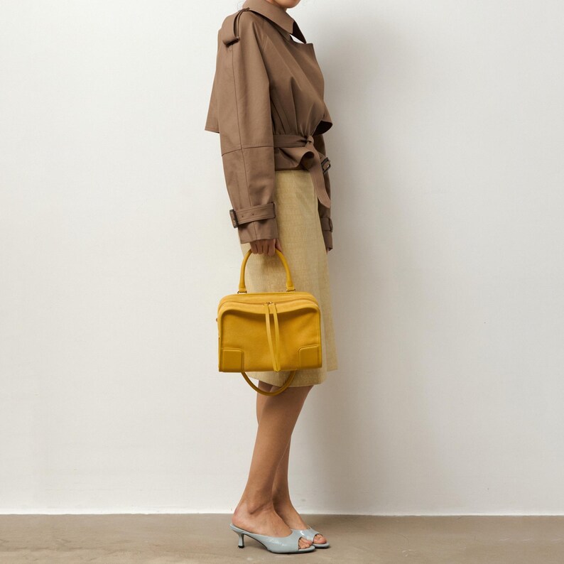 Gelbe Wildleder-Umhängetasche, Sommerhandtaschen, echte Wildleder-Einkaufstasche, Damen-Top-Grifftaschen Bild 18