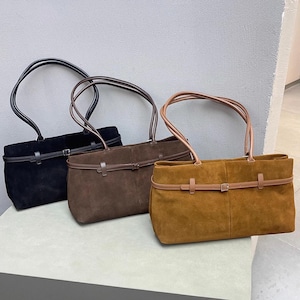 Suede Shoulder Bag, Suede Tote Bag, Genuine Suede Leather Top Handle Bag