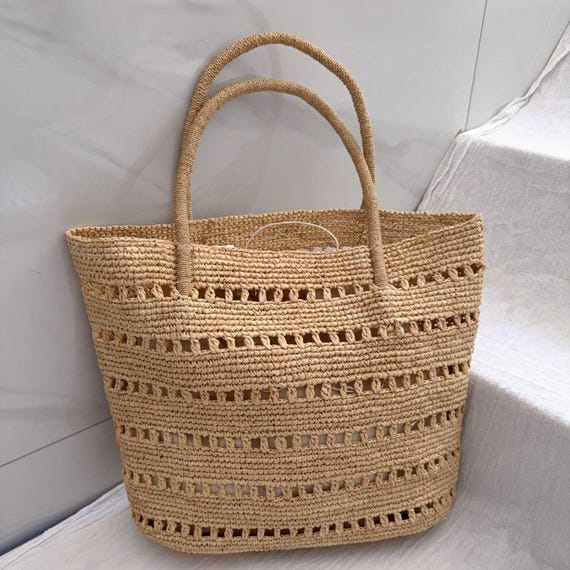 Raffia Tote Bag, Handwoven Straw Bag, Summer Straw Tote, Beach Vacation Bag