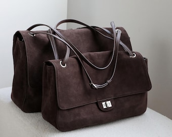 Suede Tote Bag, Suede Shoulder Bags, Women's Leather Handbags, Slouchy Style Tote Bags