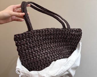 Summer Shoulder Bag, Woven Tote Bag with a Raffia-like Finish, Lightweight Tote Bag, Beach Vacation Bag
