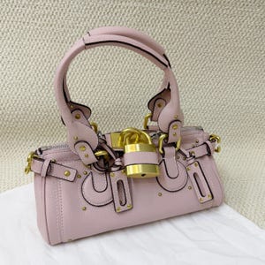 レザートップハンドルバッグ、レトロスタイルトートバッグ、Y2Kハンドバッグ、本革財布 Pink+Gold