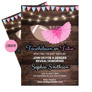 Invito Touchdown o Tutu / Invito per rivelare il sesso del bambino Touchdown e Tutu / Invito Evite Baby Shower Tutu / Rivelazione del football