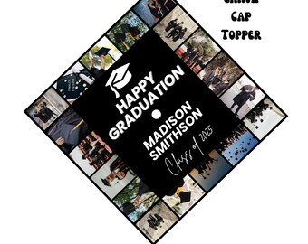 Plantilla de Canva para adorno de birrete de graduación / Diseño personalizado de birrete de graduación / Birrete de graduación editable / Decoración de graduación DIY / Adorno de graduación