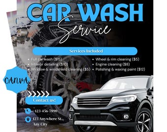 Car Detailing Flyer | Editable Auto Detailing Template | Car Wash Business Promotion | DIY Flyer Design | Instant Download for Car Services