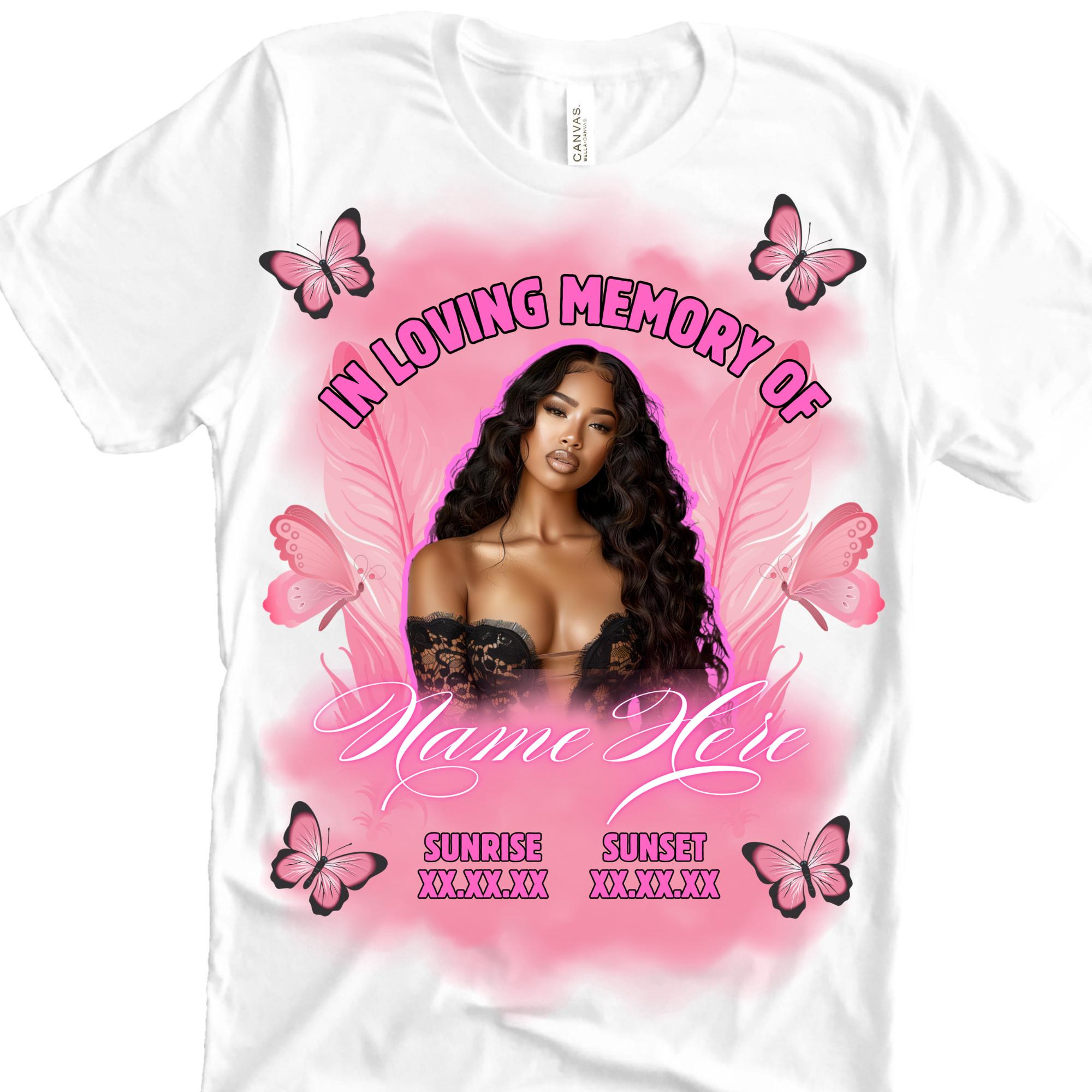 In Loving Memory Background Pink | In Loving Memory T-Shirt Template | Memorial T-Shirt Design | Editable Canva Template