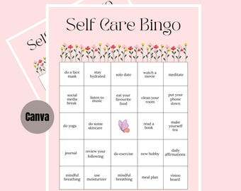 Modello di bingo Benessere / Bingo per la cura di sé / Bingo per il benessere / Bingo per la salute mentale / Attività per la cura di sé / Modello Canva