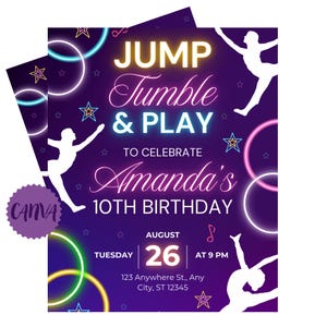Editable Gymnastic Birthday Invitation | Gymnastic Invitation | Gymnastic Party Invitation | Fun Gym Party Invitation | Jump Tumble Play