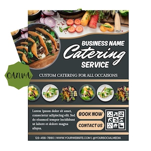 Catering Business Flyer | Editable Catering Template | Restaurant Menu |Food Service | Catering Marketing Design | Canva Template