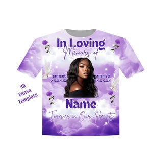 Canva T Shirt Rip Template- Purple | 3d Memorial Shirt Canva | Editable Memorial Shirt | Memorial Shirt Backgrounds | Funeral Memorial Shirt