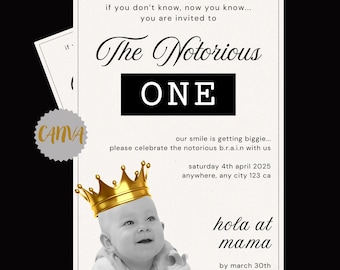 Notorious One Birthday Invitation | Editable Notorious One Invite | Hip Hop Birthday Invitation | First Birthday Invite | Canva Template