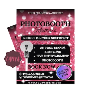 Photobooth Business Flyer | DIY Canva Template | Photo Booth Rental Marketing | Editable Event Flyer for Small Business Promotion