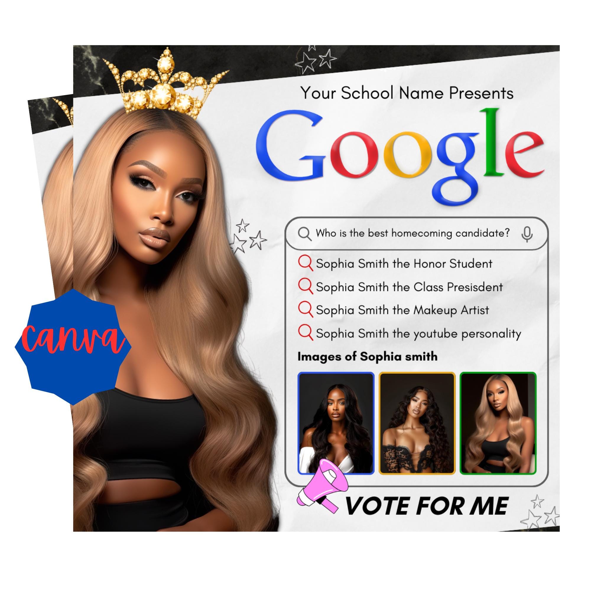 Girls Homecoming Flyer | Editable Template for Vote Campaign | High ...