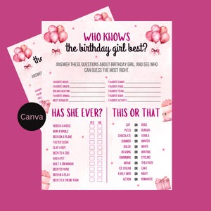 How Well Do You Know Birthday Girl Editable | Who Knows The Birthday Girl Best | Editable Birthday Game | Editable Quiz | Fun Party Game