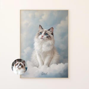 Ritratto personalizzato di un animale domestico angelico, regalo commemorativo di un gatto, stampa personalizzata per animali domestici, opera d'arte personalizzata per la perdita di un animale domestico, regalo personalizzato per amanti degli animali, regalo per animali domestici color pastello