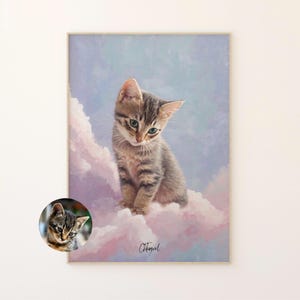 Ritratto personalizzato di un animale domestico angelico, regalo commemorativo di un gatto, stampa personalizzata per animali domestici, opera d'arte personalizzata per la perdita di un animale domestico, regalo personalizzato per amanti degli animali, regalo per animali domestici color pastello