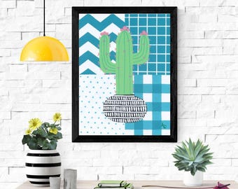 Kaktus Print - Bunter Runder Kaktus: Botanische Kunst - Etsy.de