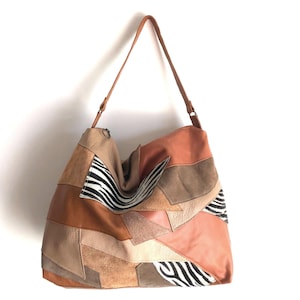 Leather Hobo Bag, Patchwork Leather Slouch, Brown Leather Bag, Leather Slouch Bag, Leather Handbag, Leather Tote, Leather Hobo Bag