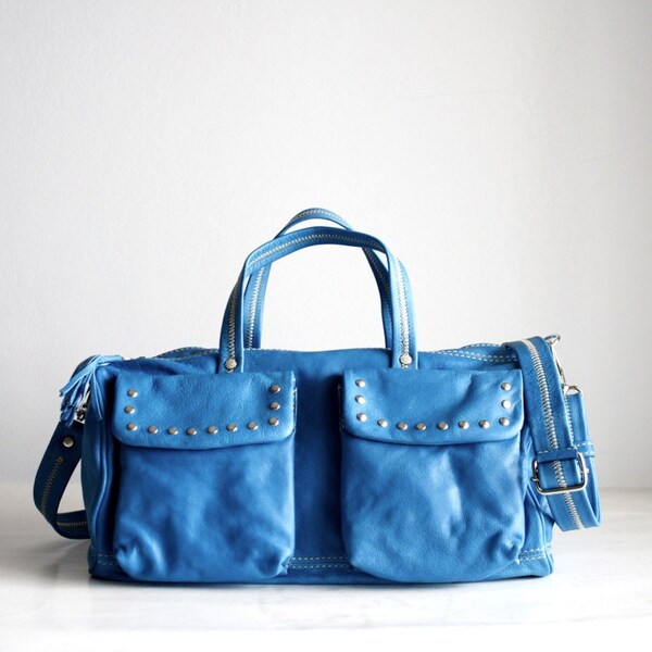 The Barrel Bag in Aqua w\/ studs - Spring SALE