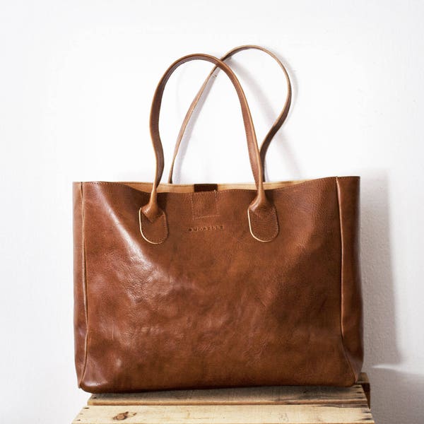 Raw Edged Shopper in Chestnut /Leather Tote / Shoulder Bag / Brown Leather Bag / Leather Bag  / Leather Handbag