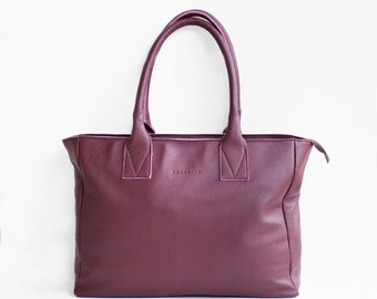 Leather Shopper in Burgundy, Leather Tote, Shoulder Bag, Burgundy Leather Bag, Leather Bag, Purple Handbag, Morelle Bag, Burgundy Shopper