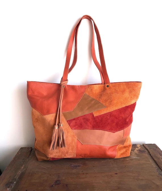 Fall Patchwork Leather Shopper / Leather Tote / Shoulder Bag
