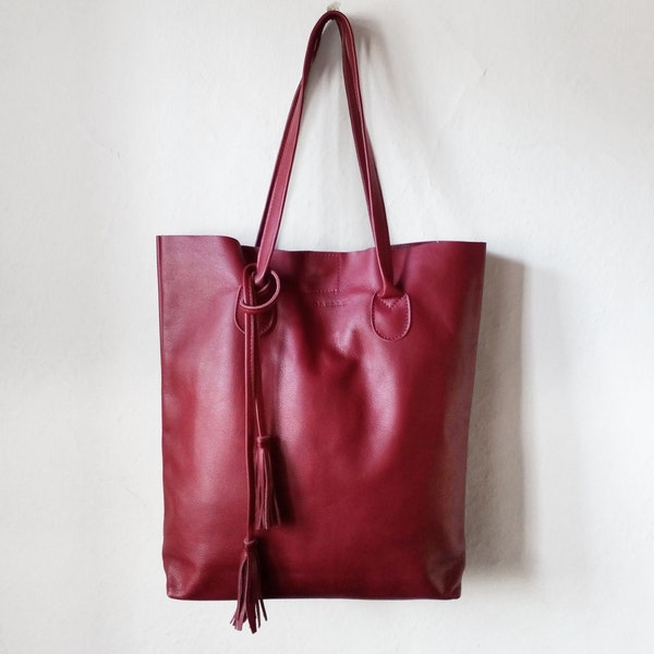 VENDITA / l'essenziale Tote in Cranberry / borsa Tote in pelle / rosso Tote Bag / Large Tote Bag Handbag di /Women / Red Tote / Red Leather Shopper