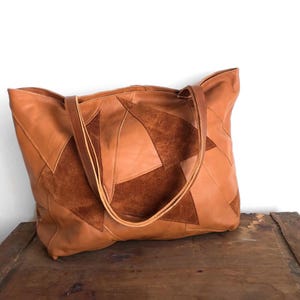 Patchwork Leather Shopper / Brown Leather Tote / Shoulder Bag / Brown Leather Bag / Leather Bag / Leather Shoulder Bag  Leather Handbag