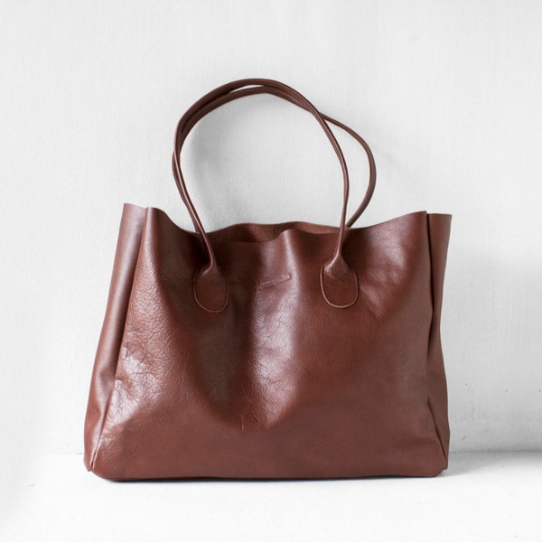 Chestnut Brown Leather Shopper / Leather Tote / Shoulder Bag / Brown Leather Bag / Leather Bag / Women's Handbag / Raw Edged Shopper